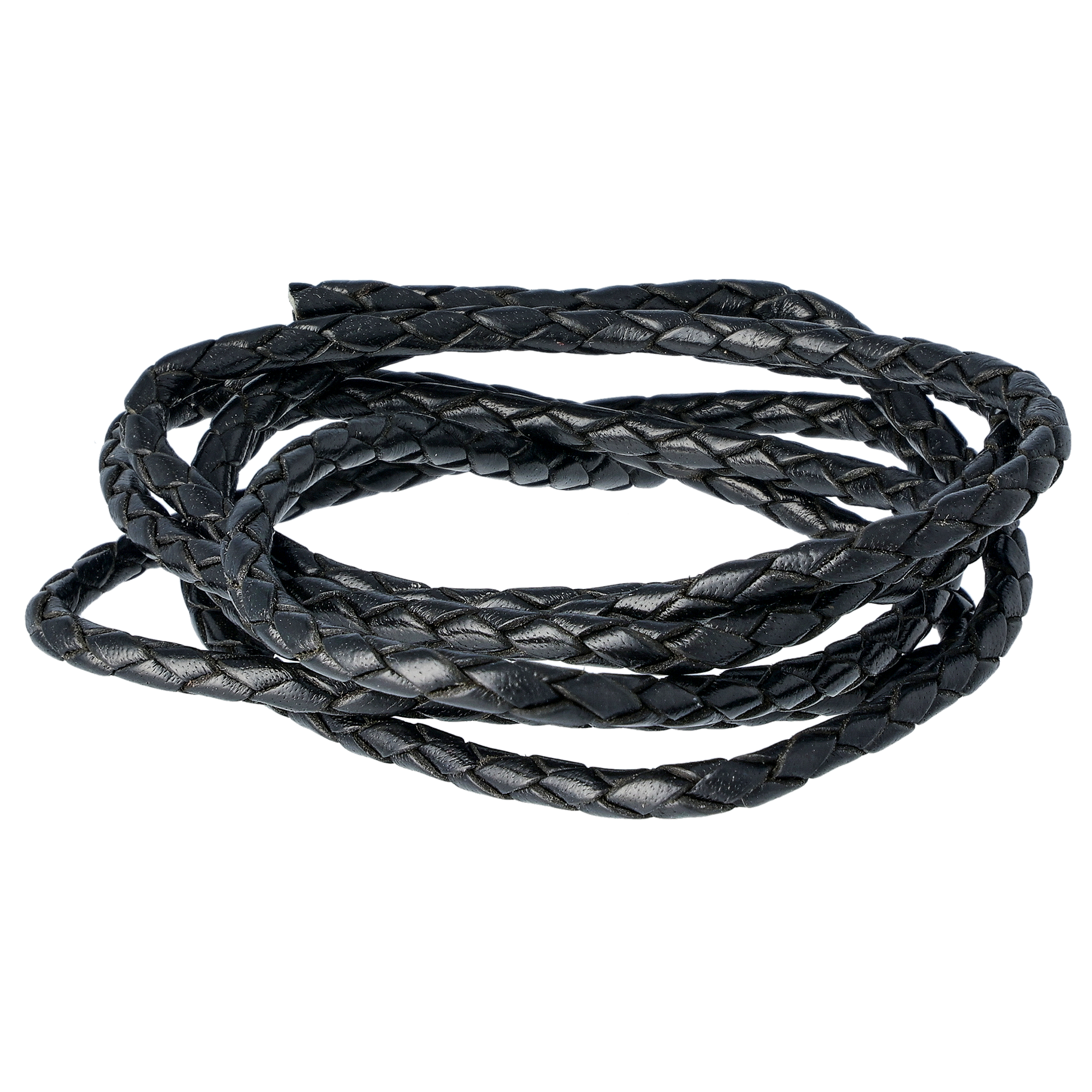 Flätad rund läderrem, svart