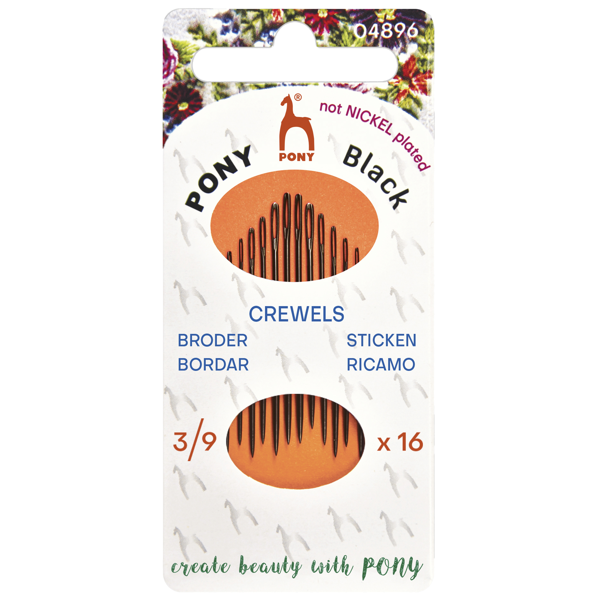 Pony Broderinålar nickelfria, nr 3-9