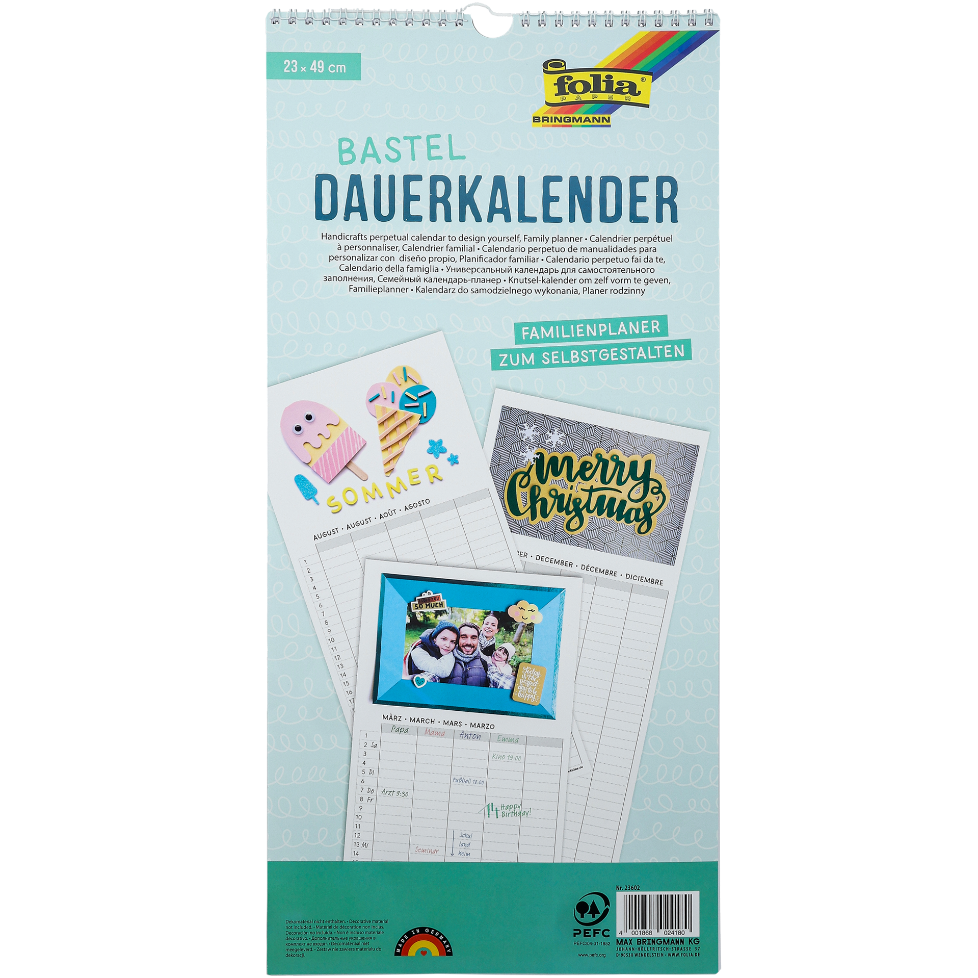 DIY-perhekalenteri 23 × 49 cm