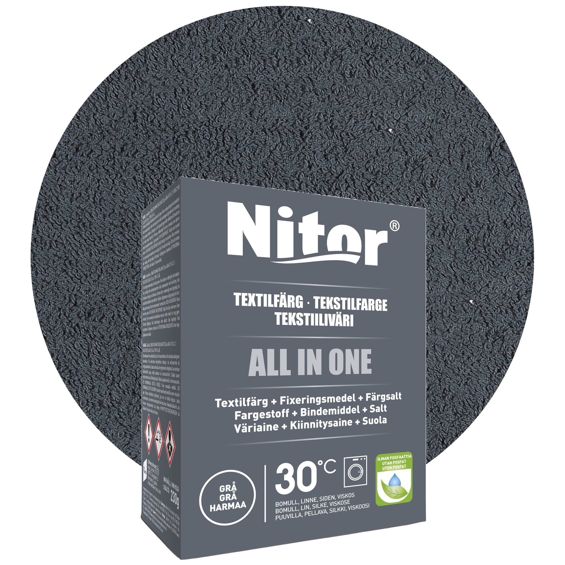 Nitor all-in-one textilfarve, grå