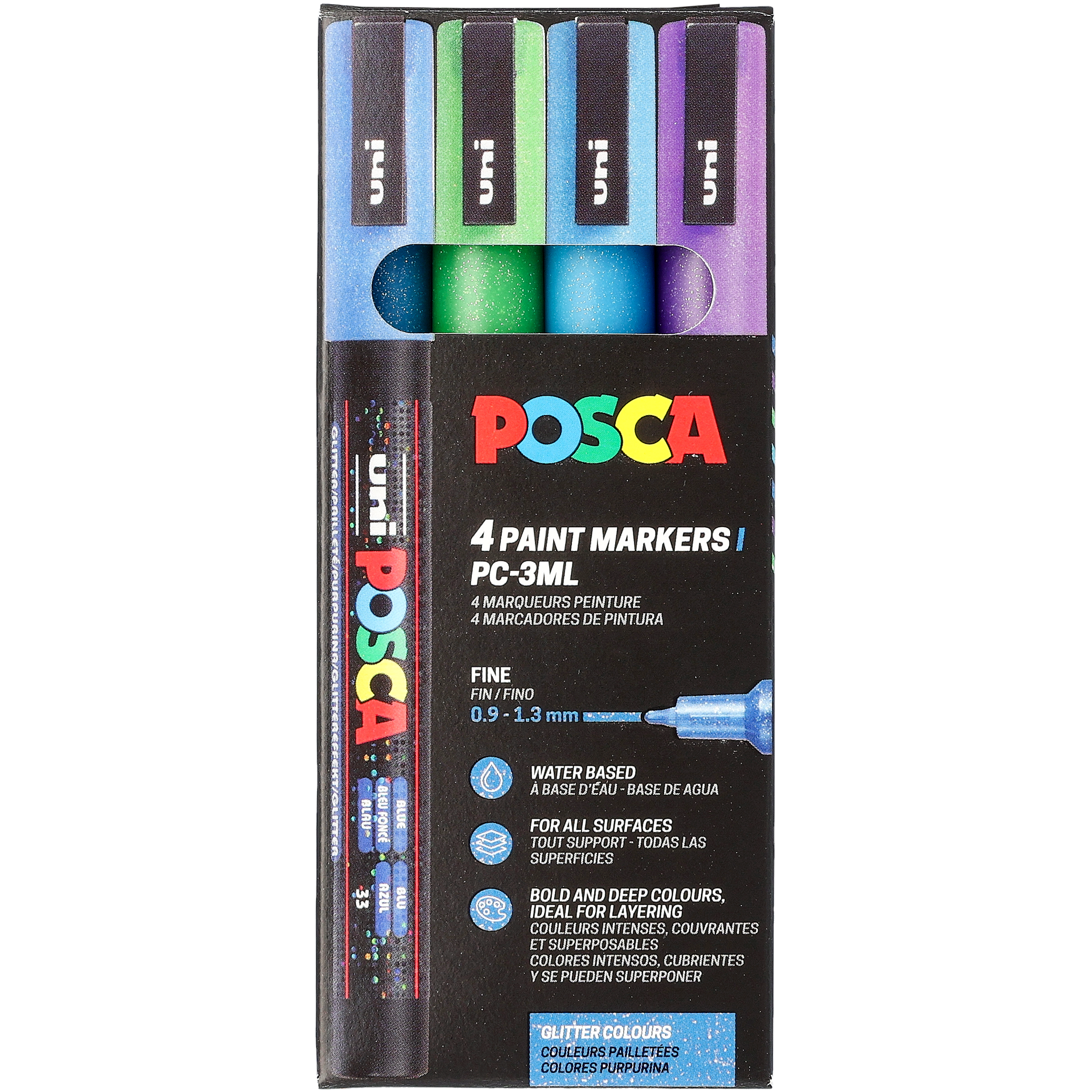 Posca PC3 glitter sett, kalde farger