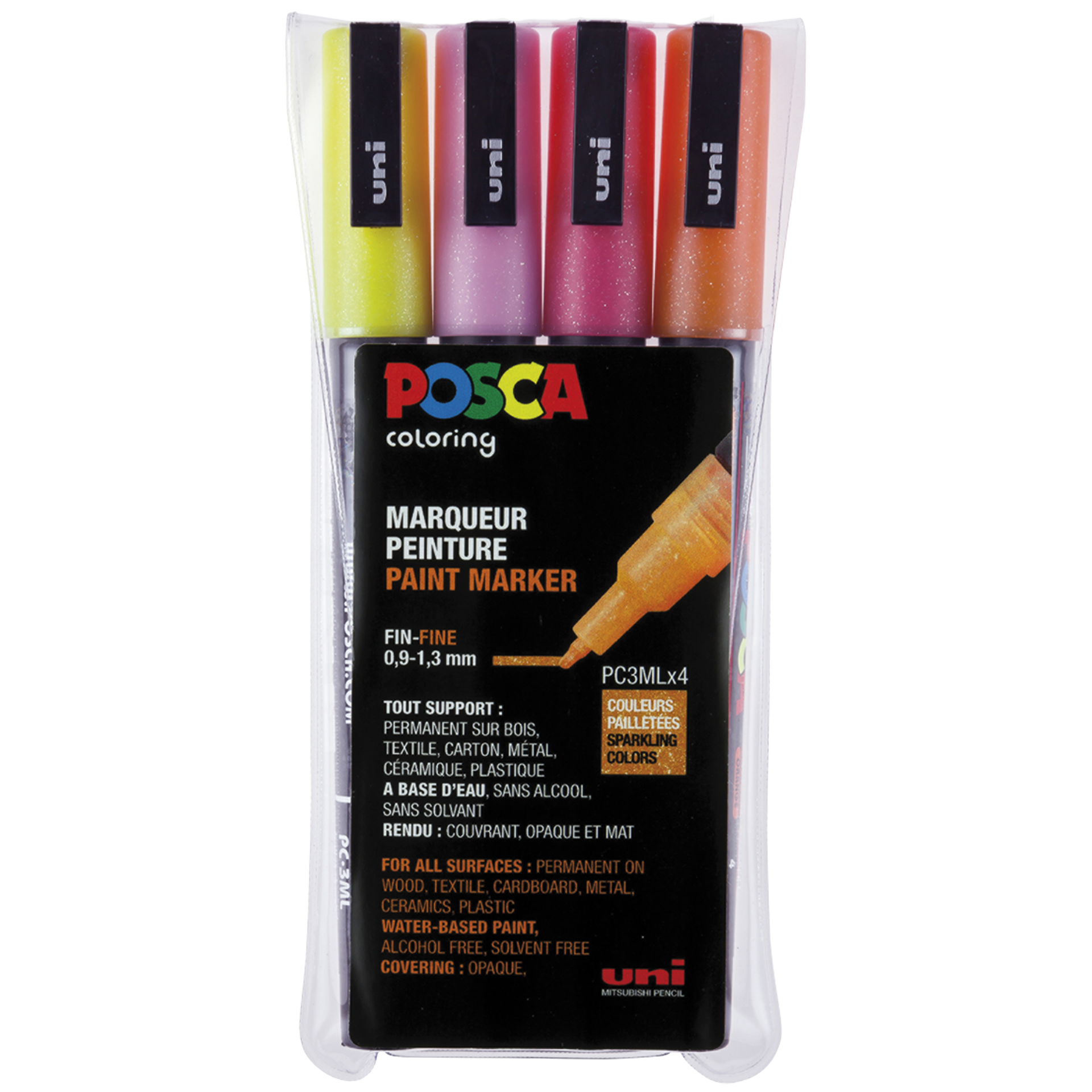 Posca PC3 glitter set, varma kulörer