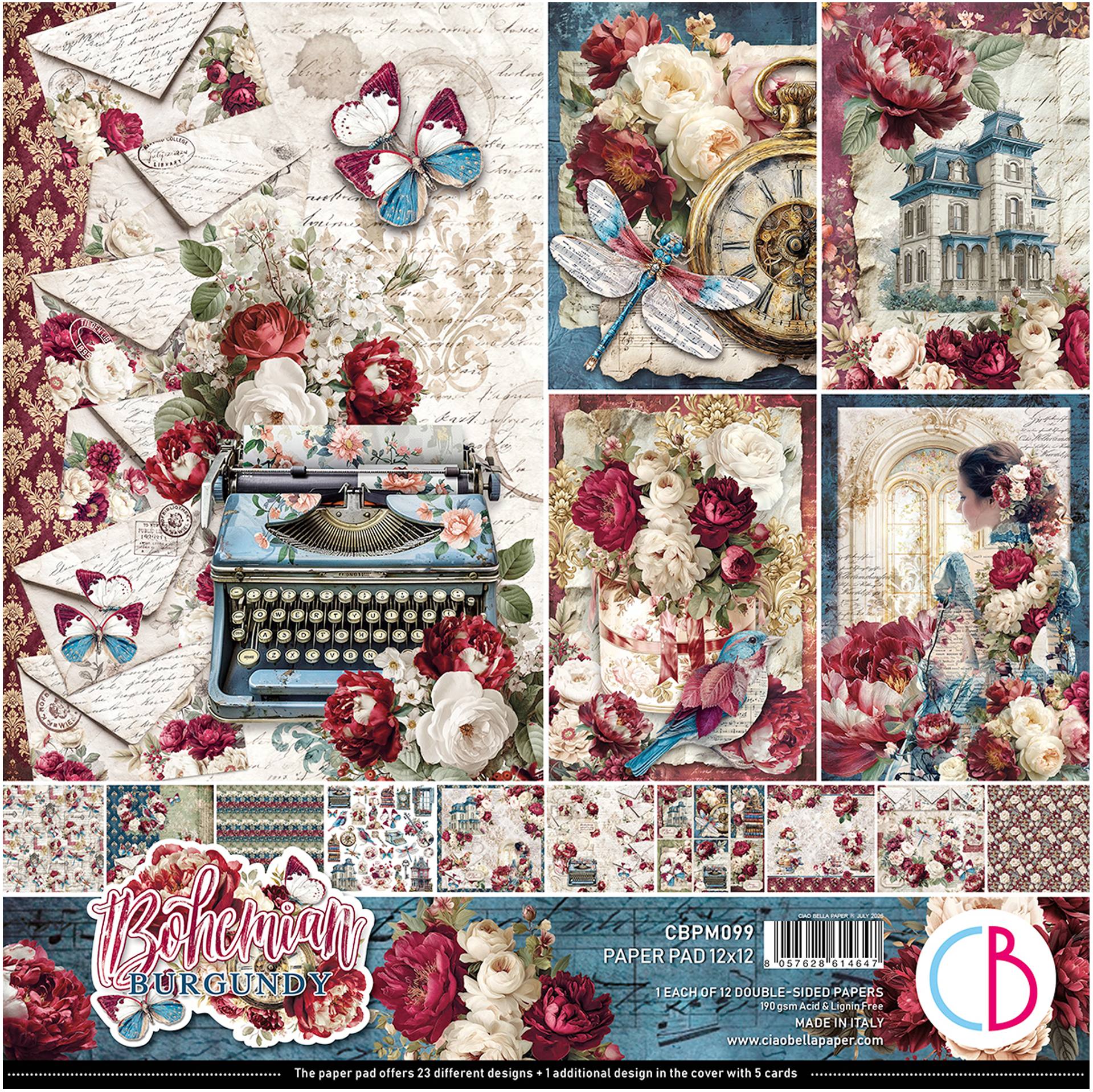Designpaperilehtiö Bohemian Burgundy