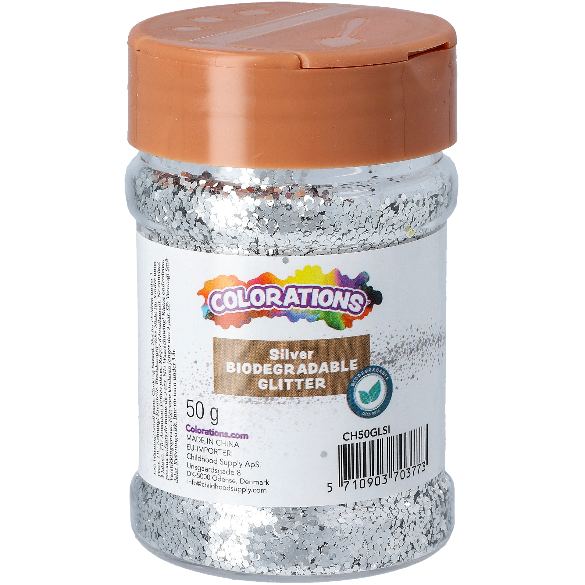 Biologiskt nedbrytbart glitter, silver