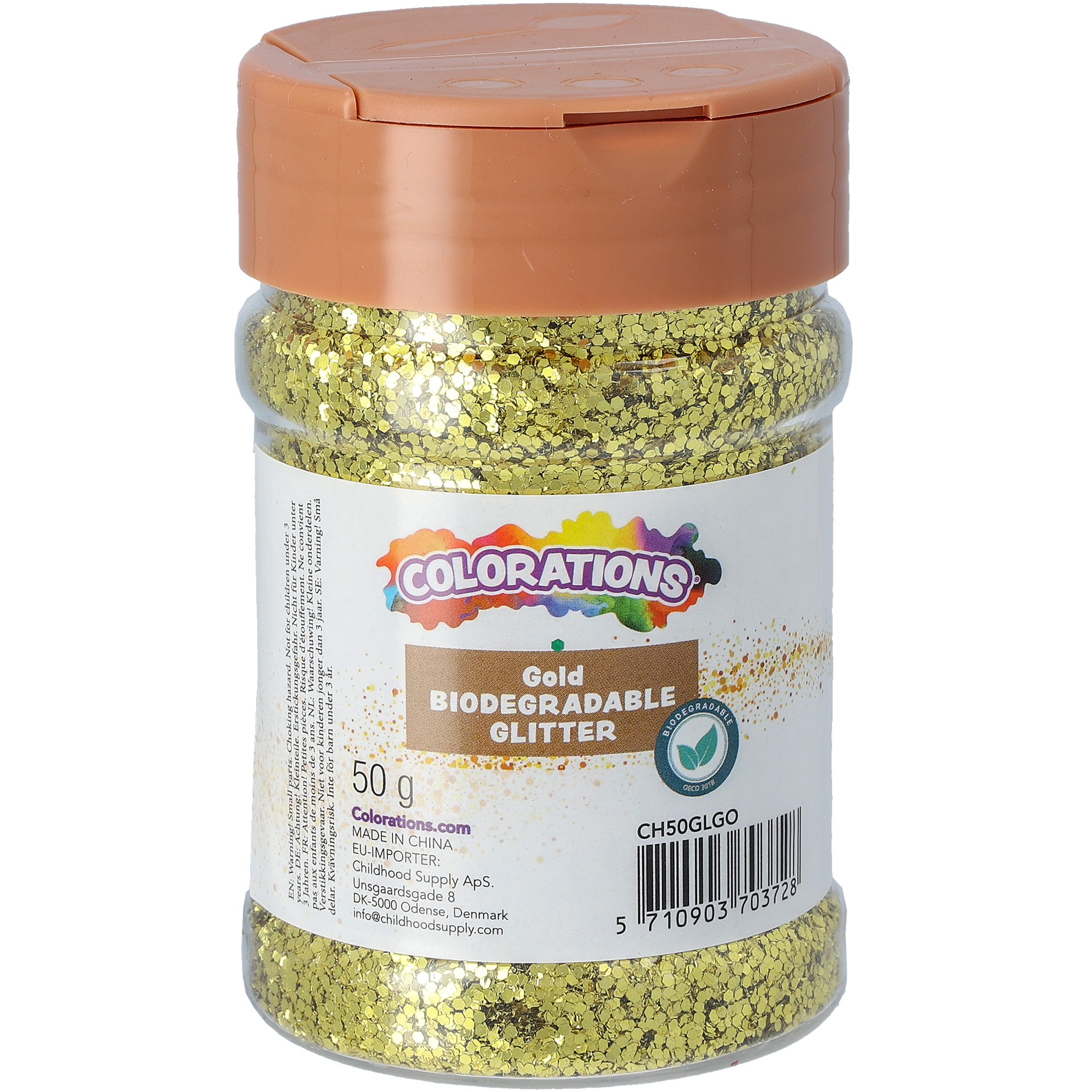 Biologiskt nedbrytbart glitter, guld